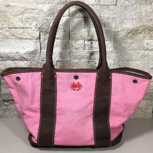 J. Crew Bag Handbag Tote Leather Pink Canvas Beach